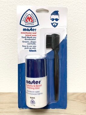 Master Moustache and Beard Wax Stick + Comb BLACK‎ - Colors Grooms Shapes Holds